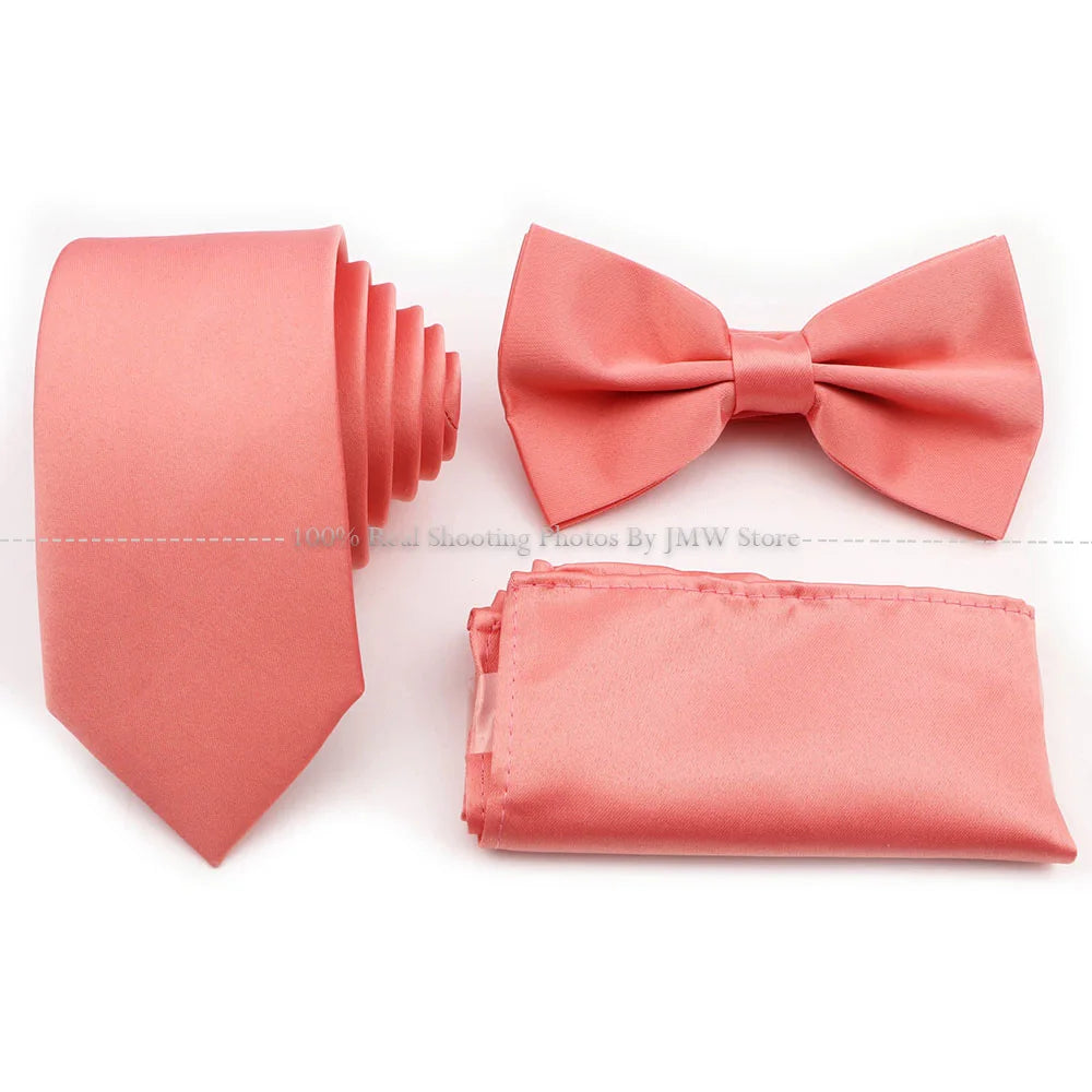 Hot Sale Purple Pink Sage Green Tie Set Polyester Necktie Bowtie Cufflink Brooch For Groom Suit Wedding Cravat Shirt Accessory