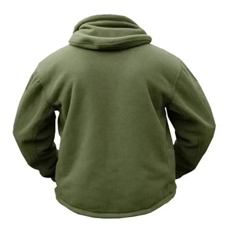Winter Fleece Jacket Men's Military Tactical Jacket Solid Warm Fleece Coats with Hat Outdoor Sports Combat Hiking Polar Jacket