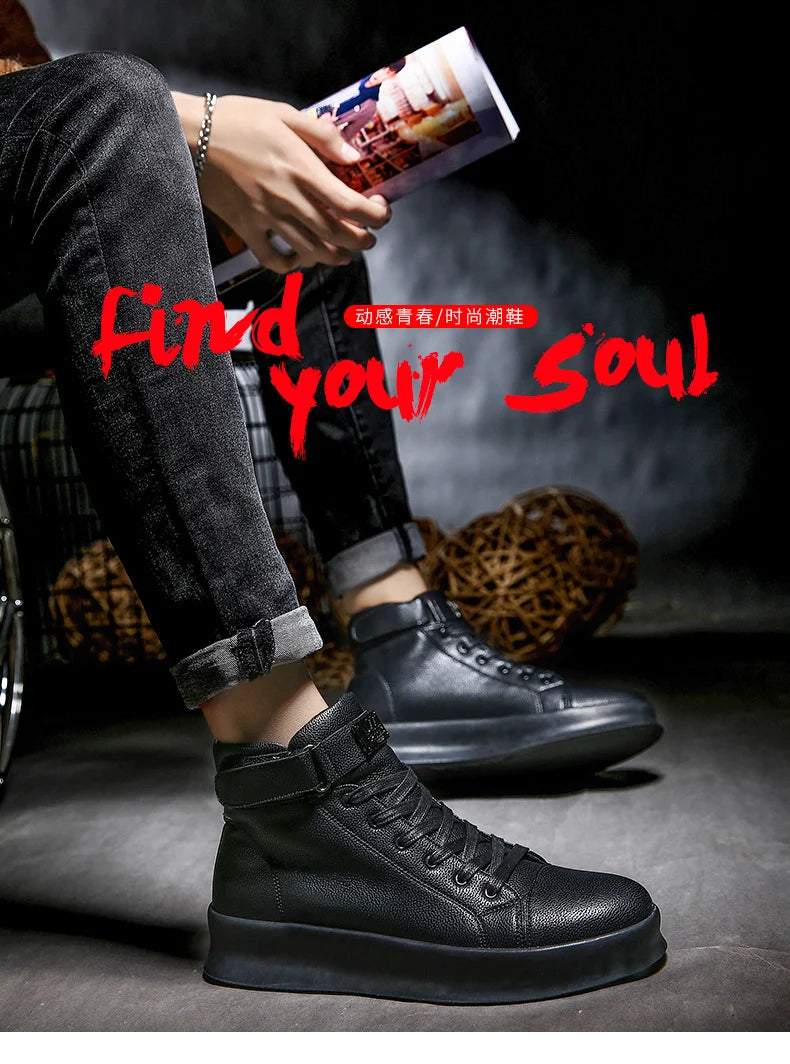 Fashion Luxury Men's Red High Top Sneakers PU Leather Casual Sneakers Men Flat Designer Shoes Breathable Hip Hop Sport Shoes Man