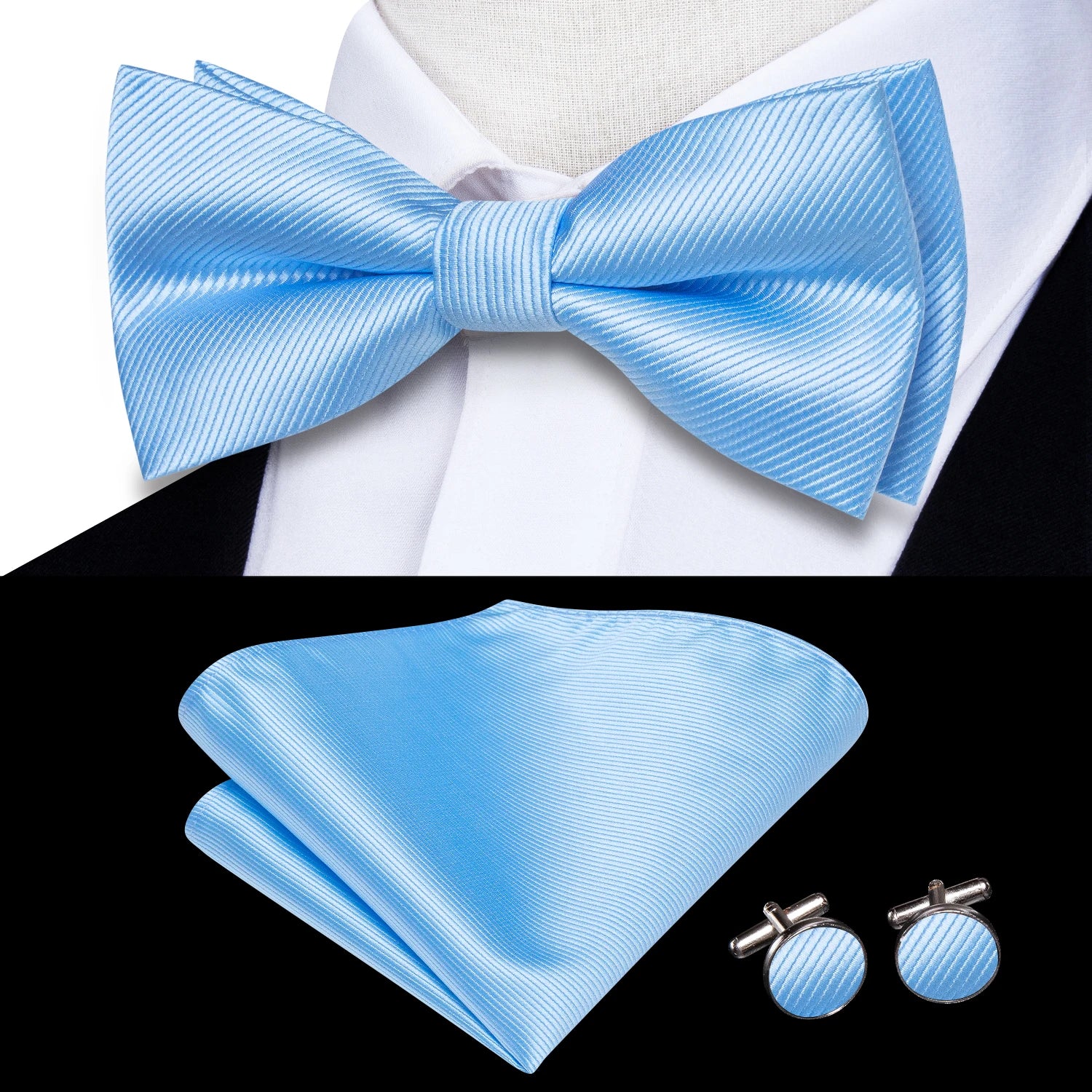 Hi-Tie Pink Dot Silk Mens Pre-tied Bow Tie Hanky Cufflink Set Dusty Pink Butterfly Knot Bowtie for Male Wedding Business