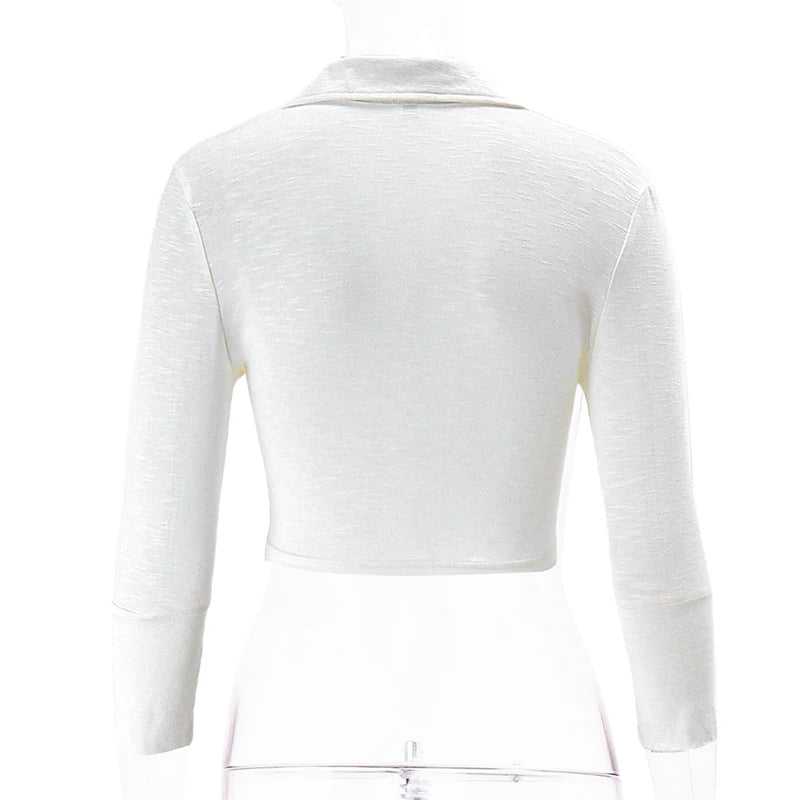 Candyhot Sweet Polo-neck Blouses Y2K Sexy Button Up Cardigan Long Sleeves Blouse Crop Tops Bandage Twist Knot Vest Women T Shirt