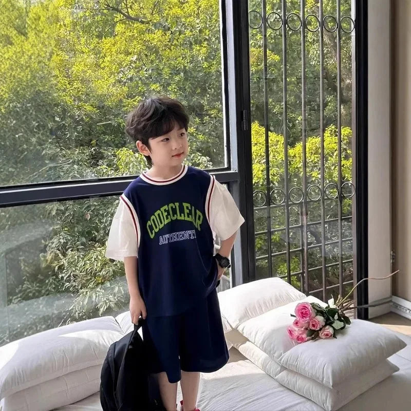 2pcs New Kids Short Sleeve Set Summer Short Sleeve Set 2025 Thin Children's Clothing Quick Dry Sports Suit