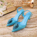 Luxury Elegant High Heels Royal Blue Color Diamond Embellished Pointed Toe Women's Shoes for Wedding Party Casual 2025 Style