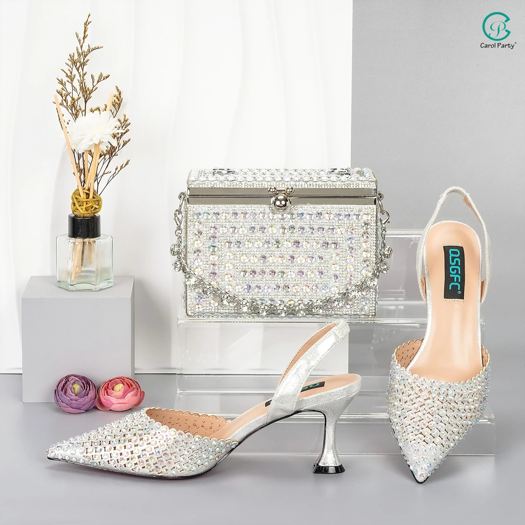Italian Design Wedding Party Shoes & Small Box Bag Comfortable Noble Thin Heels Sexy Single Shoes Mesh Breathable Women's
