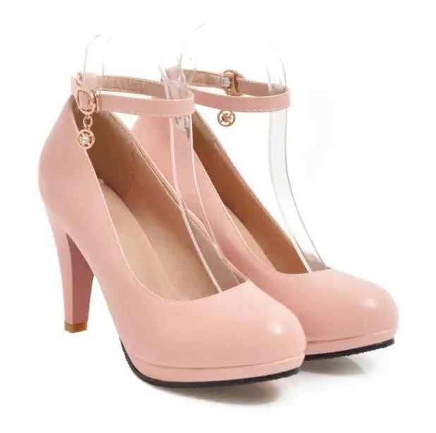 High Quality White Wedding Shoes Women Pumps High Heels Shoes With Ankle Strap Shallow Ladies Office Party Dress Shoes 31-46