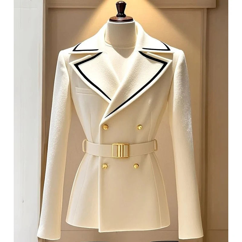 Blazer Coat Women's New 2025Autumn Casual Top Double-breasted Elegant Office Jacket Waist Fashion Ladies Suit Chic Outerwear