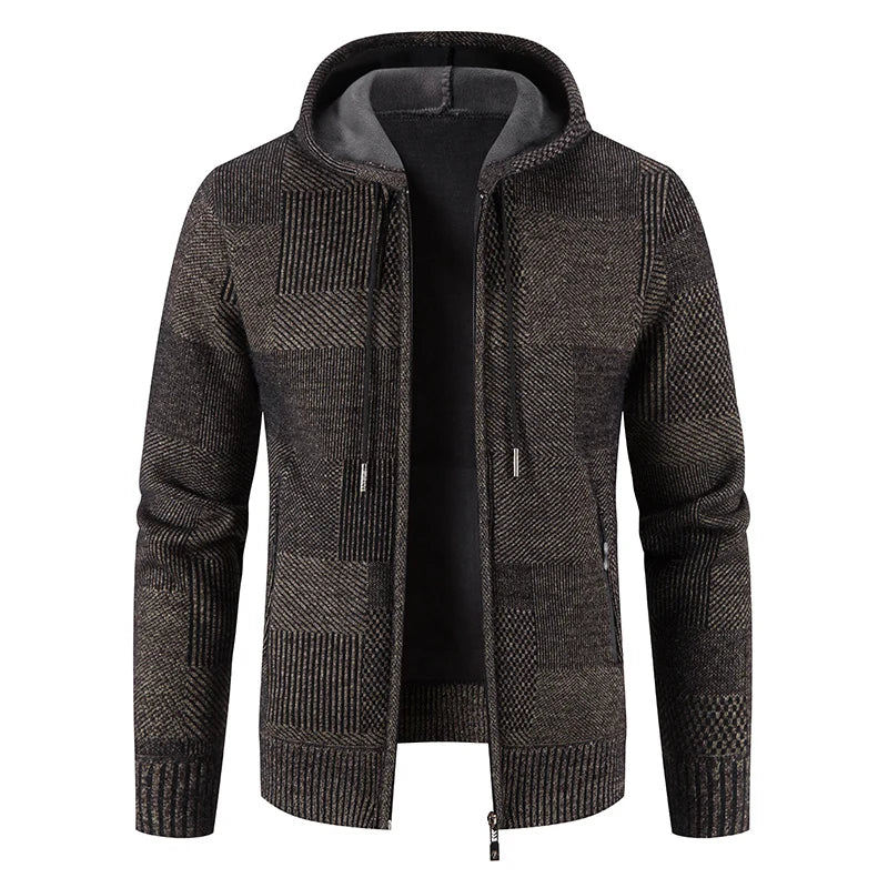 Men's Winter Sweater Jacket New Hooded Cardigan Knit Fashion Slim Fit Thick Warm Jumper Casual Zipper Hoodie Fleece Coat
