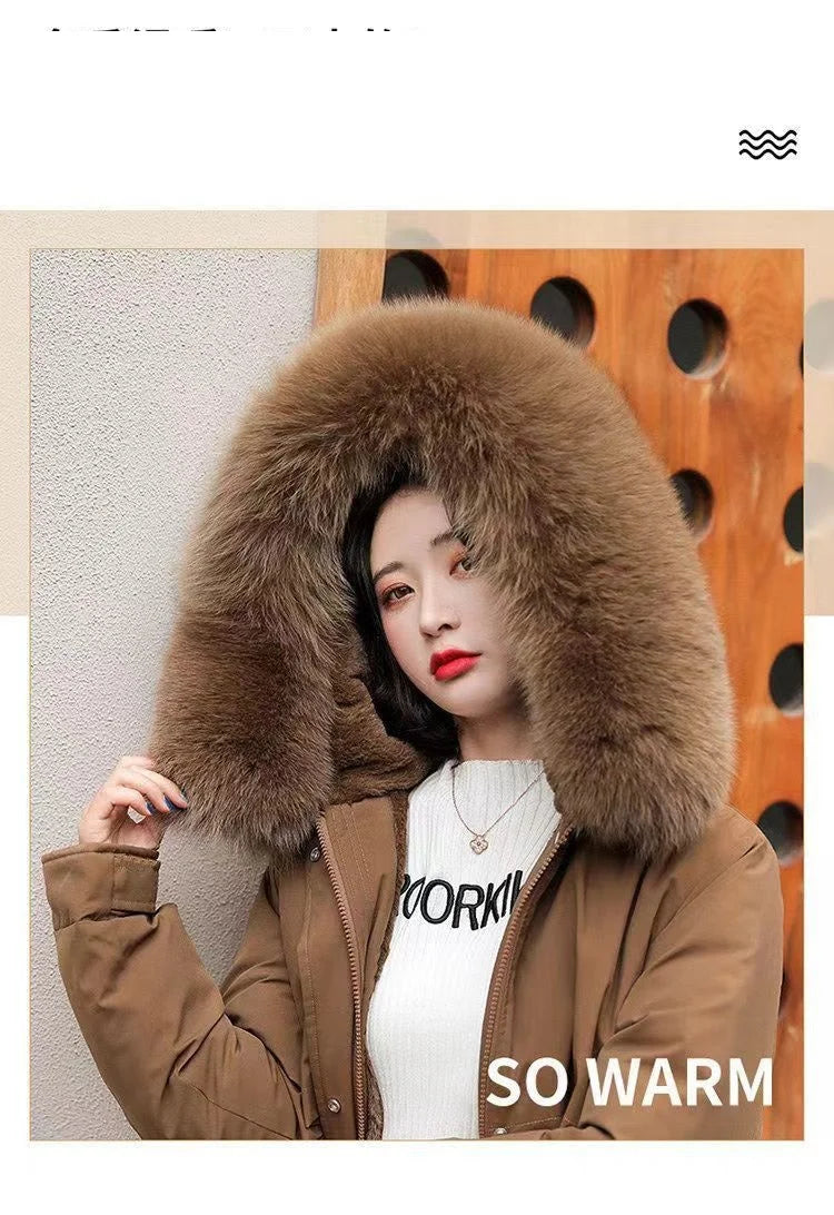 2025 Winter New Korean Edition Loose Thicken Cotton Jacket Women's Big Fur collar Hooded Coat Female Casual Warm Parker Overcoat