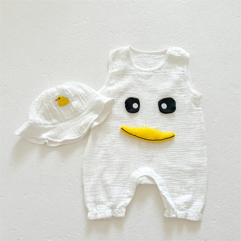 3Pcs Muslin Baby Jumpsuit Coat Hat Bear Baby Summer Clothes Set Kids Coat Romper White Toddler Outfit Suit Infant Clothing 0-3T