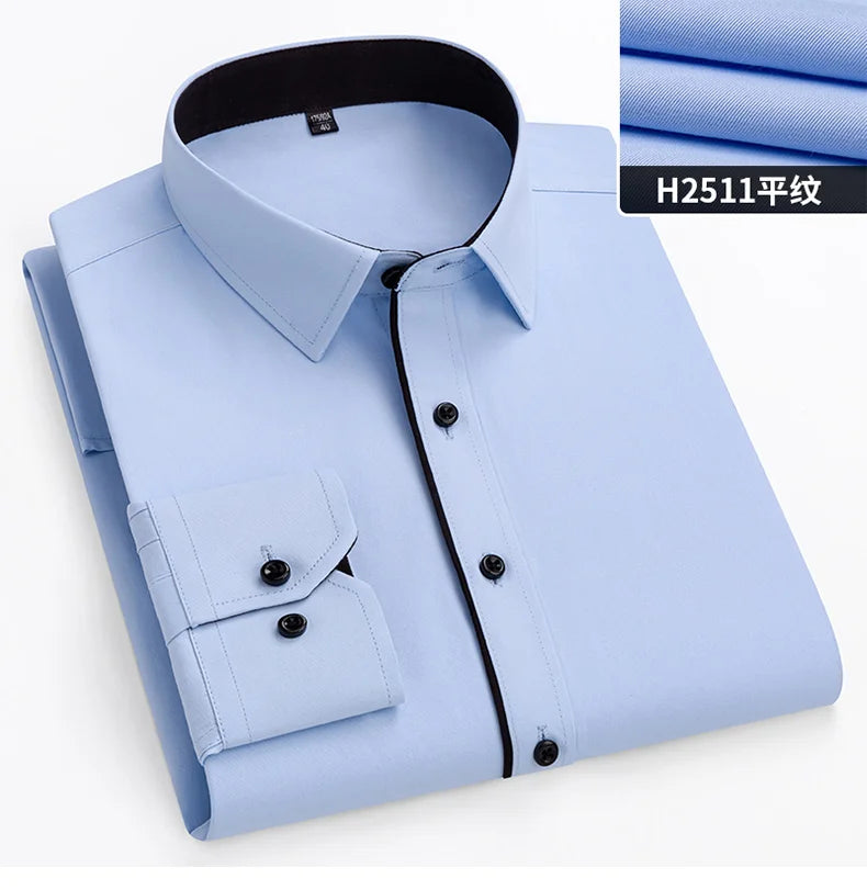 New Men's White Business Shirt Autumn Long Sleeve Leisure Plus Size Big 11XL 10XL 9XL Patchwork Black Yellow Social Dress Shirts