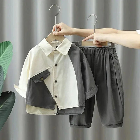 Suit for Boy Kids Boys Autumn Suit 2024 New Children's Baby Cotton Long Sleeve Shirt Pants Two Piece Boys' Clothing Set