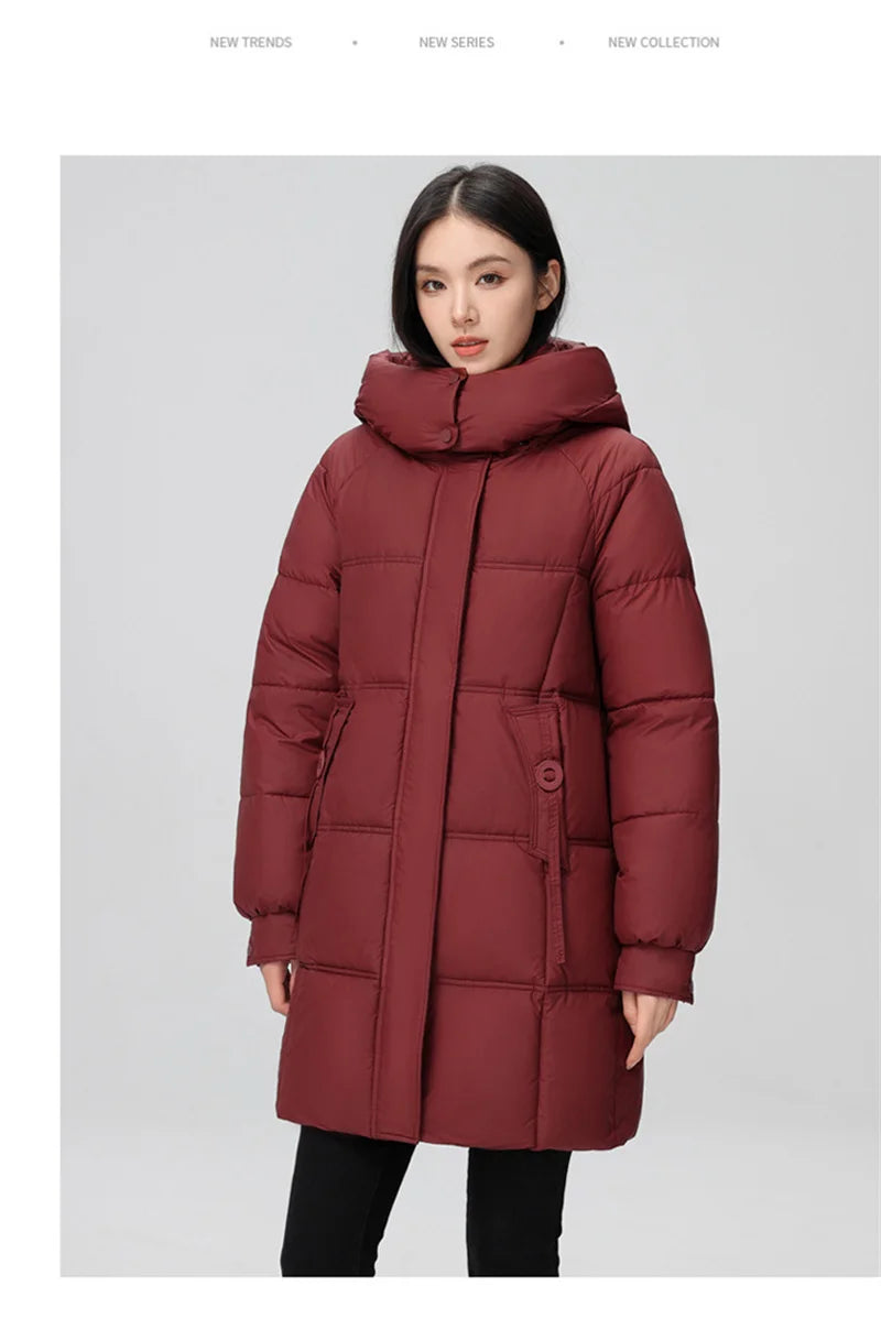 2024 New Winter Women Jacket Mid Long Hooded Parka Cotton Padded Jacket Female Parkas  Loose Casual Warm Outwear Snow Wear Coats