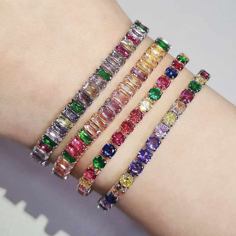 2024 New Arrival Colorful  Rose Gold Silver Color Tennis Bracelet Adjustable for Women Party Gift Jewelry Wholesale S7193