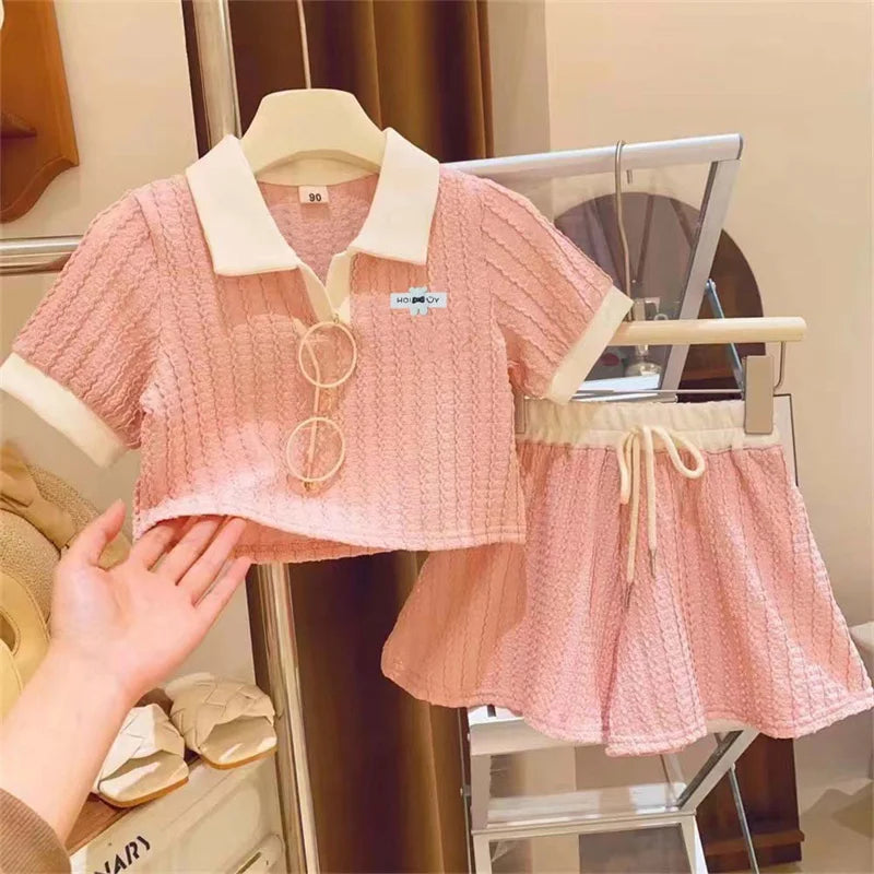 Summer Girl Sets Short-sleeve T-shirt Suit For Children Casual Thin Kids Tops+Shorts 2Pcs Outfits 2-10Y Toddler Fashion Clothing