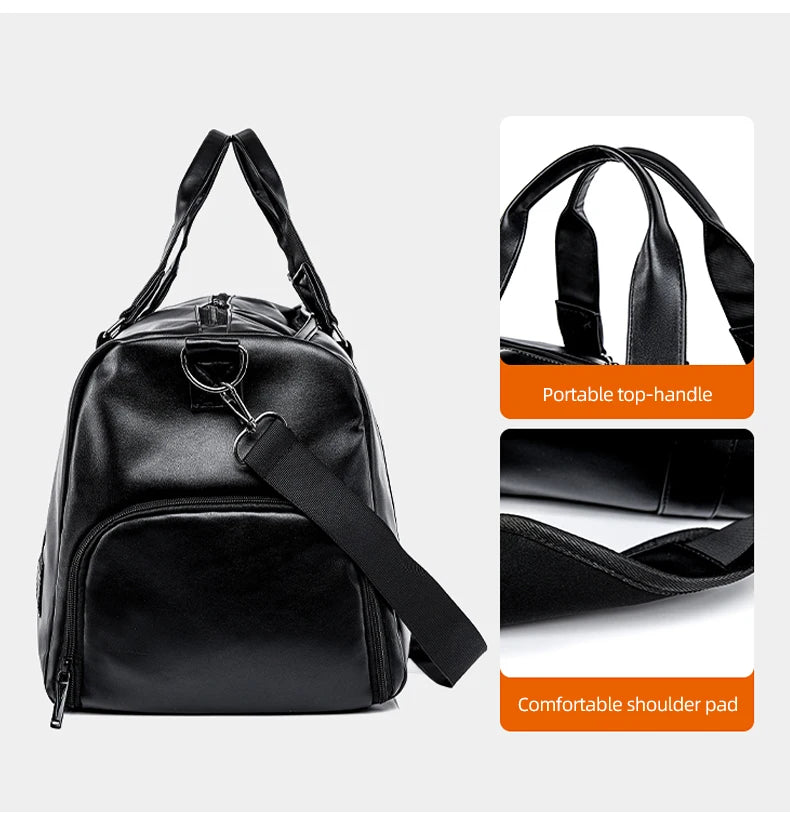 Large Capacity Travel Bag PU Travel Handbag Men Carry On Luggage Duffle Bags Soft Casual Black Big Weekend Bags Travelling Tote