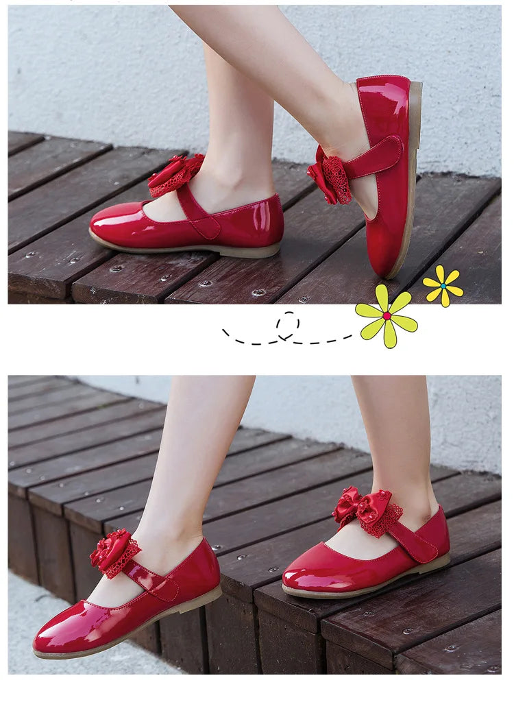 Baby Girls Shoes Kids Wedding Party Shoes Little Girls Patent Leather Shoes Flower Princess Shoes for Dance Red White Black