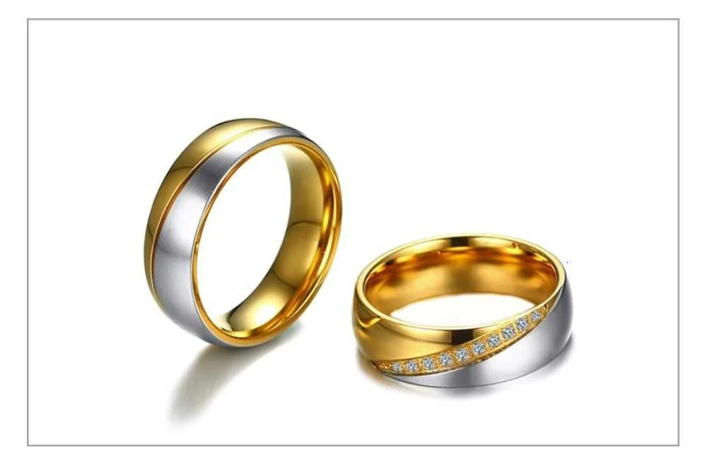 Vnox Temperament Wedding Rings For Women Men CZ Stones Stainless Steel Engagement Band Anniversary Personalized Gift Jewelry