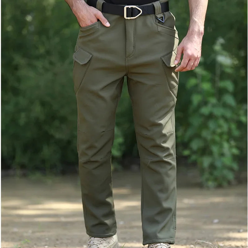 Men's Winter Pants Water Resistant Fleece Lined Snowboard Softshell Tactical Pants with Multi-Pockets Outdoor Work Pants