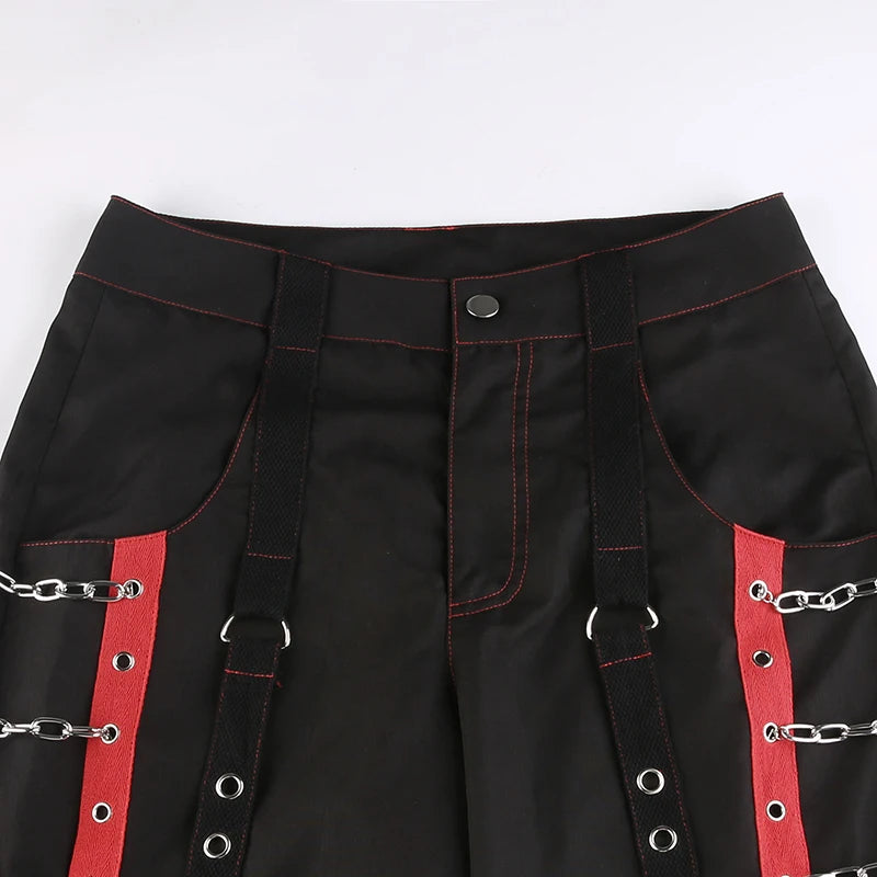 SUCHCUTE Gothic Bandage Chain Women Pants Hip Hop Fairycore Vintage Trousers Punk Style Egirl Casual Streetwear Baggy Cloths 90s