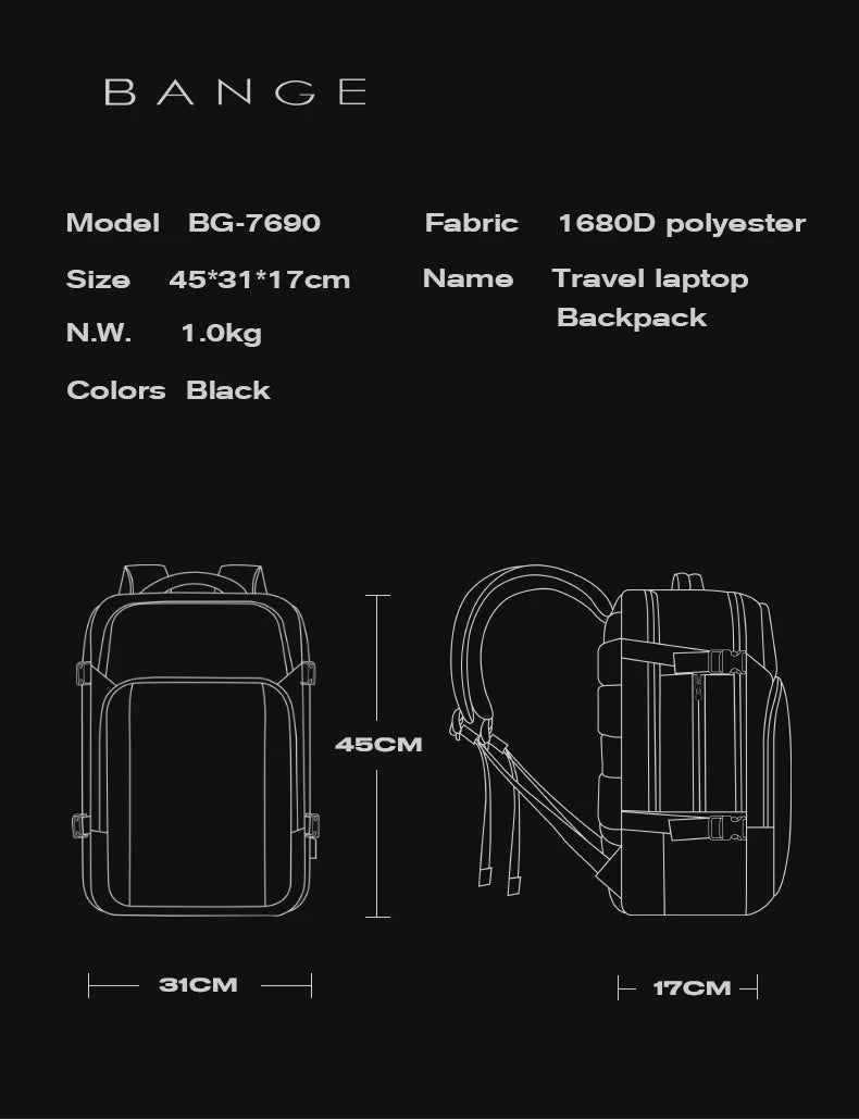 BANGE New Design Large Capacity Oxford Men 15.6 inch Laptop Backpack Softback Business Waterproof Backpacks with USB Charing