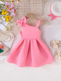 legant Girl's One - Shoulder Dress, Bow - adorned on One Side, Puffy Pleated Skirt
