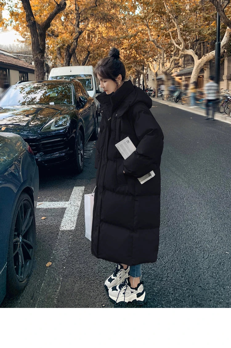 ITOOLIN Women Casual Down Coat Thicken Cotton Warm Hooded Long Coat Long Sleeve Parkas Button Pocket Autumn Winter Office Coat