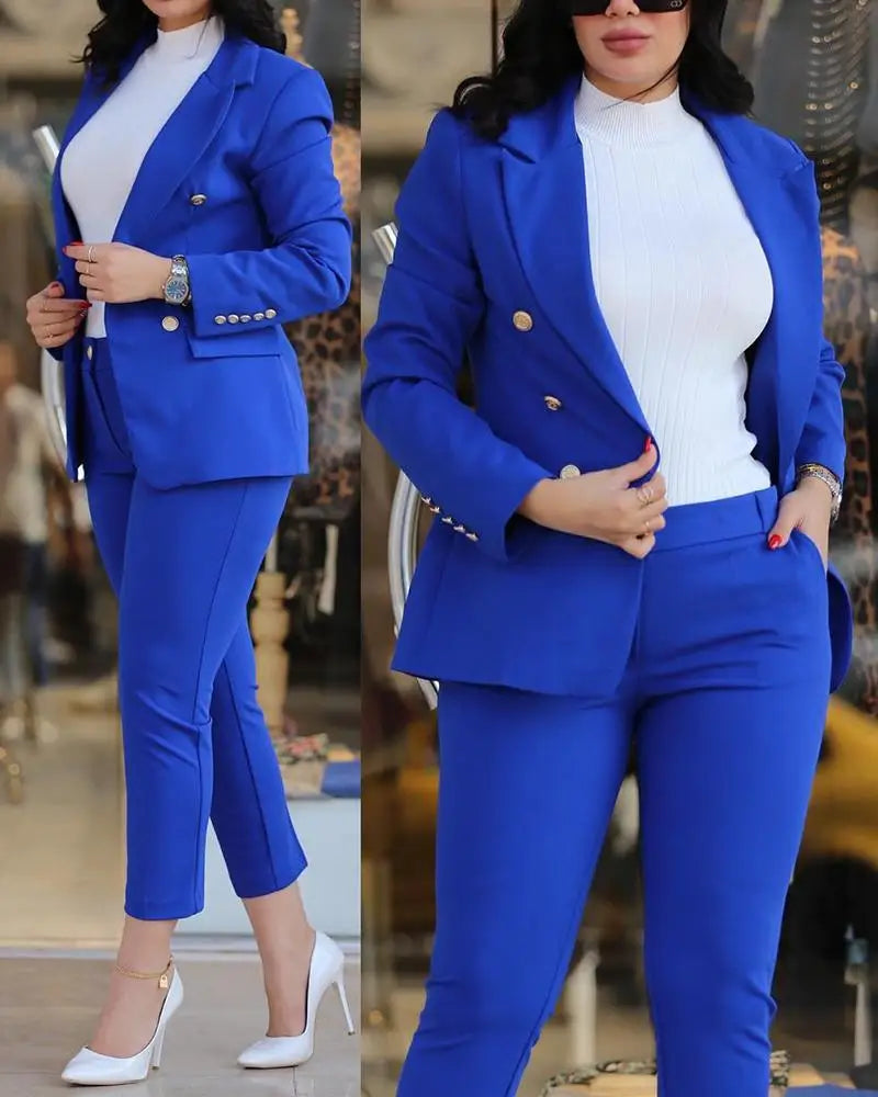Women Blazer Suits Two 2 Pcs Sale Casual Slim Button Blazer Coats& Button Fitness Slim Full Blazer Pant Sets NMD-20250306003