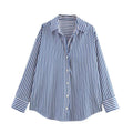 Traf 2025 women's spring new Europe-American fashion striped long sleeve lapel loose version poplin shirt multi-color selection