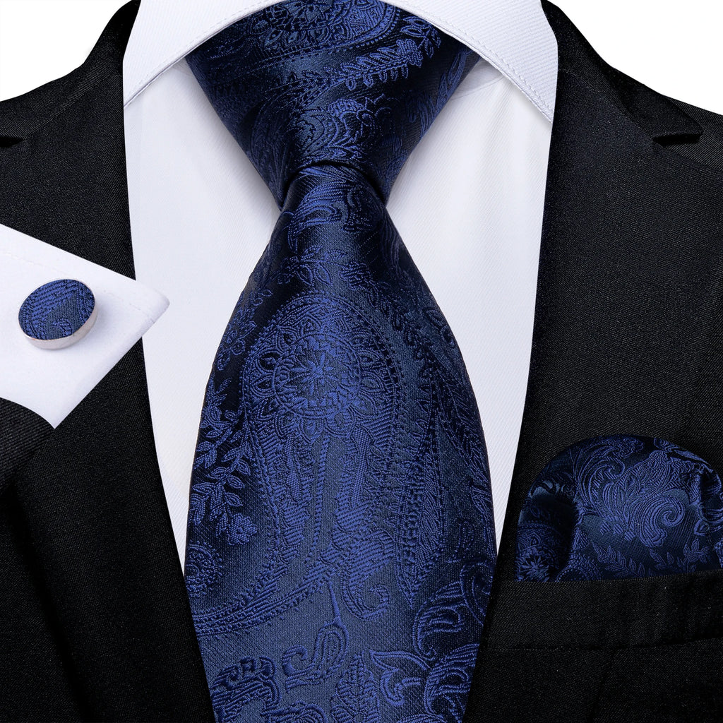 Royal Blue Paisley Plaid Striped Men tie Set with Handkerchief Cufflinks Wedding Prom Groom Accessories Perfect Gift for Men
