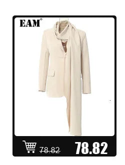 [EAM] Women Beige Irregular Hem Buckle Long Elegant Blazer New Lapel Long Sleeve Jacket Fashion Tide Spring Autumn 2025 CPDB133