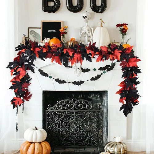 1Pc 6.5Ft Artificial Fall Maple Leaf  Foliage Fake Plant Garland for Home Halloween Thanksgiving Party Wall Table Autumn Decor