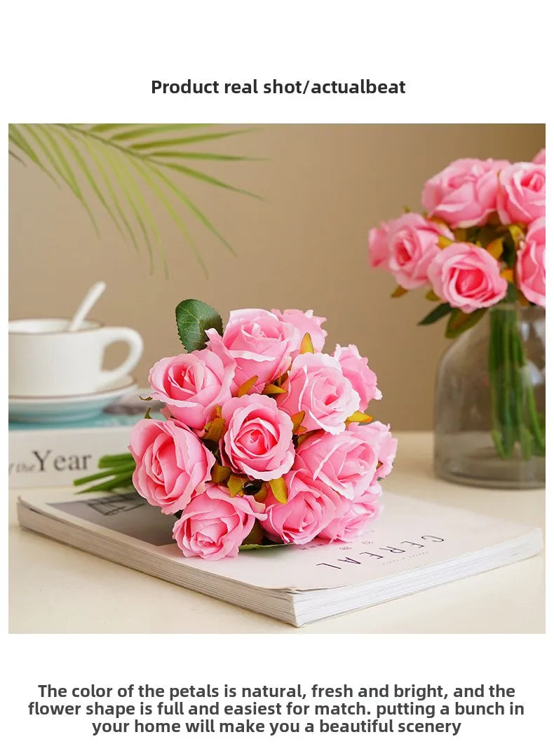 10 Inch Artificial Rose Bridal Bouquet Wedding Handheld Flowers Home Decor Floral Arrangement