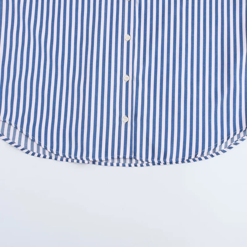 Traf 2025 women's spring new Europe-American fashion striped long sleeve lapel loose version poplin shirt multi-color selection