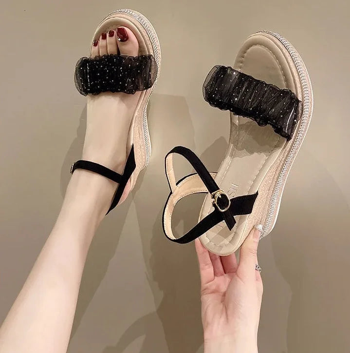 Sandals for Women Wedges Heel Rhinestones Woman Shoes Anti Slip Hot 2025 Luxury Vip Comfort Sandal Comfortable and Elegant Shoe