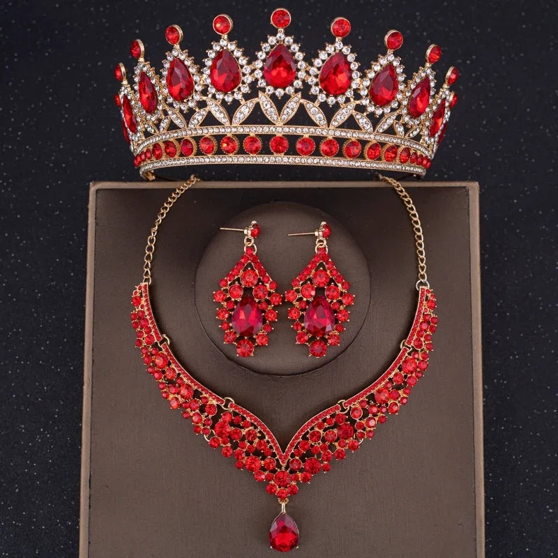 3Pcs Crystal Crown Necklace Earring Set Baroque Rhinestone Bridal Jewelry Set Bridal Wedding Hair Accessories Jewelry Crown Gift