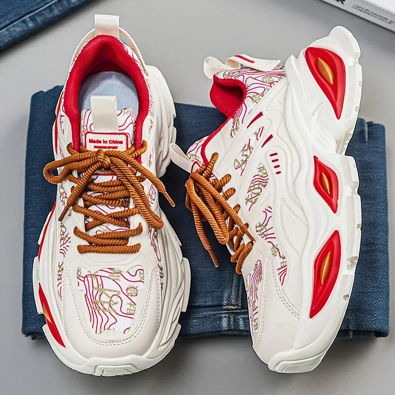 Chunky Sneakers Mens Original Designer Sports Shoes Fashion Casual Leather Fabric Breathable Height Increased Platform Gym Shoes