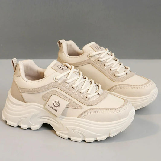 Women Sneakers Leather Height-Increasing Shoes Fashion Lace-up Casual Shoe Outdoor Vulcanized Shoe Designer Platform Women Shoes