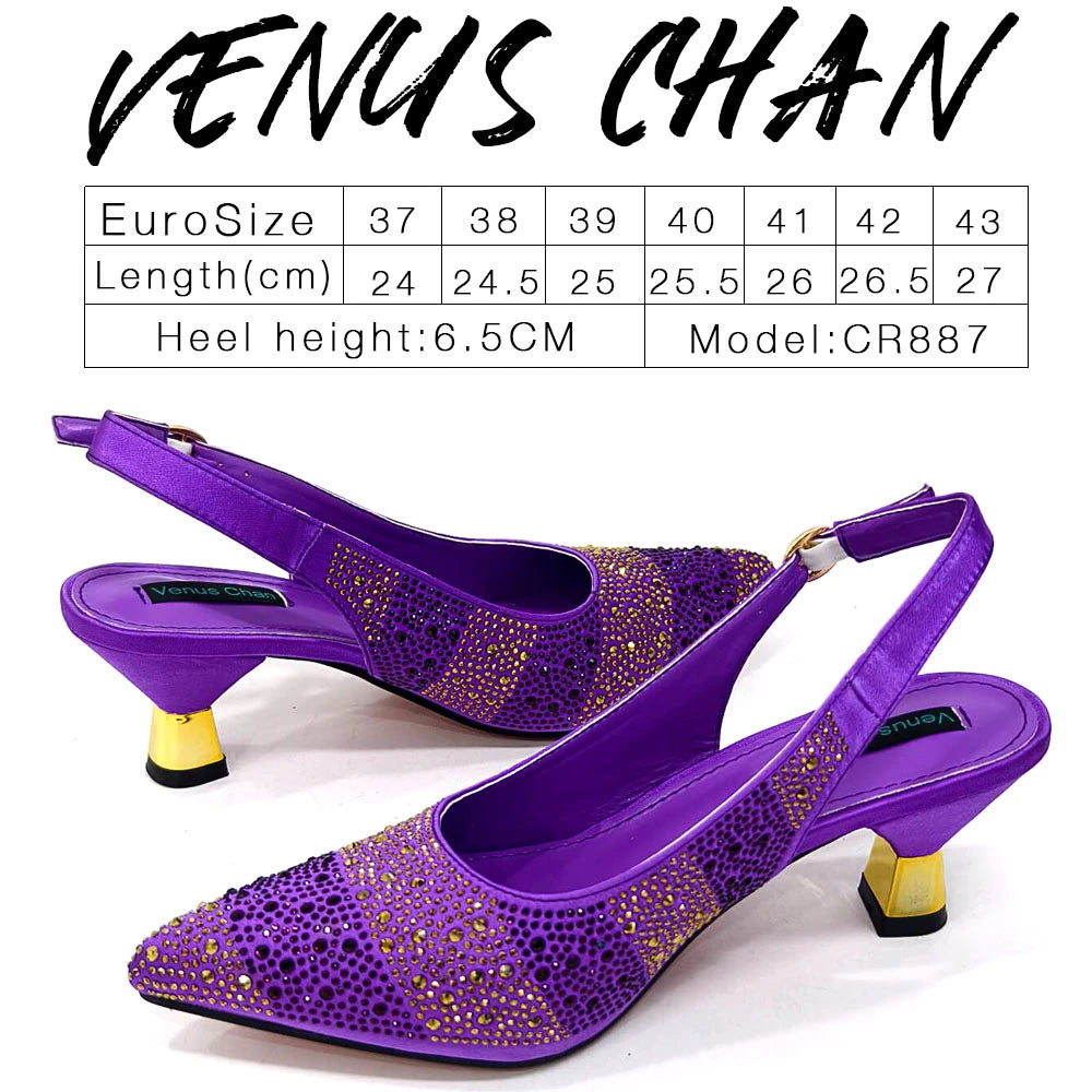 Venus Chan 2024 Hot Selling INS Pointed-Toe Luxury Style High Heels Sandal With Bag Set in Gold Color For Wedding Party Women