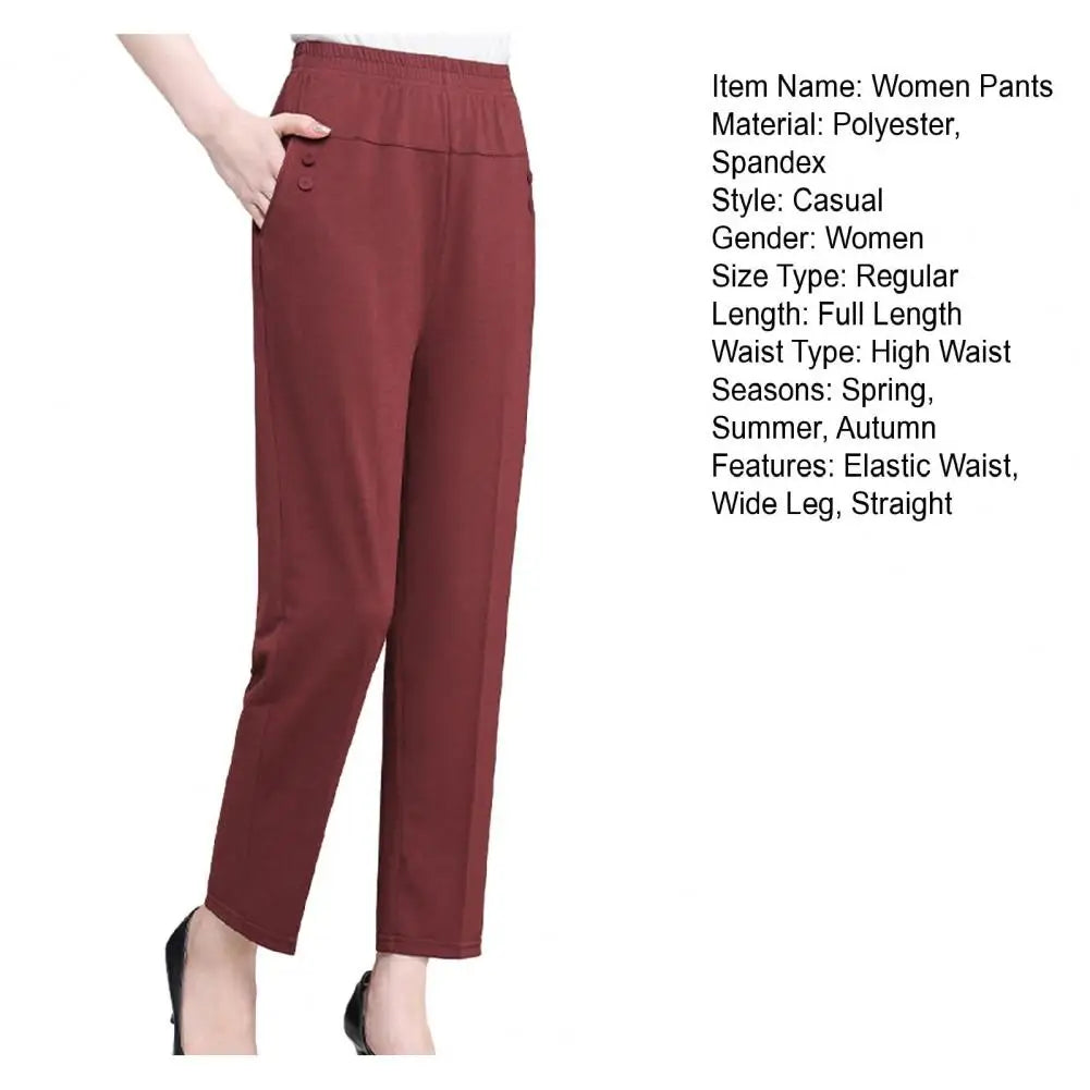 Lady Summer Ice Silk Thin Casual Cropped Pants Middle-aged Elderly Loose High Waisted Elastic Waist Women Pants Casual Trousers