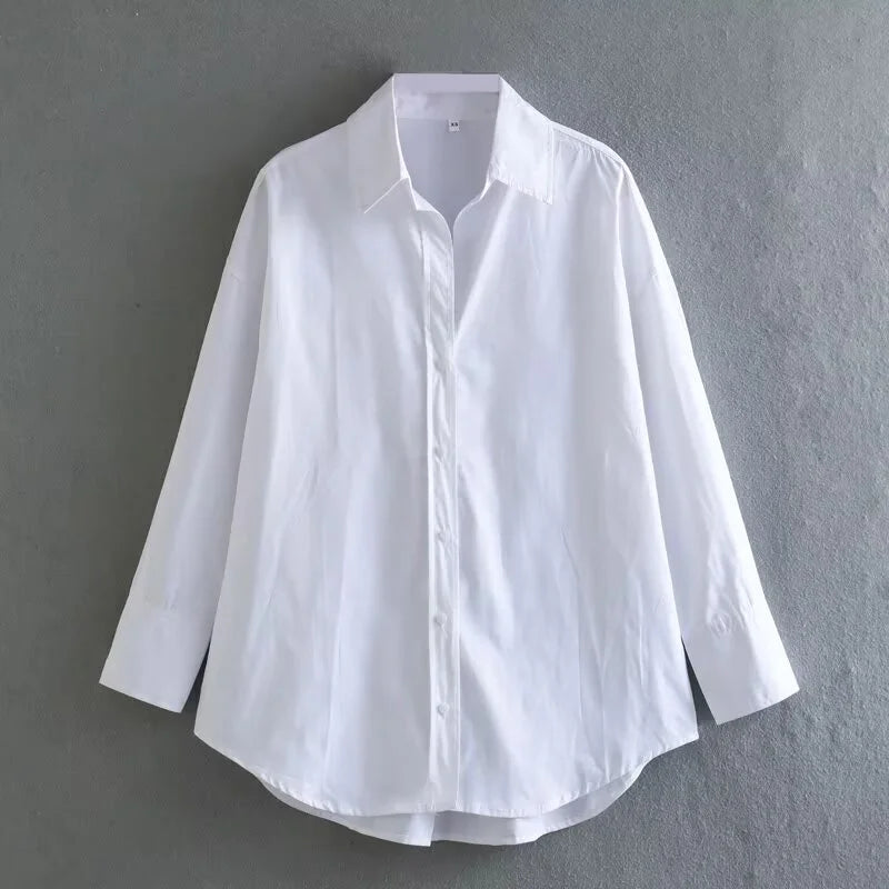 Traf 2025 women's spring new Europe-American fashion striped long sleeve lapel loose version poplin shirt multi-color selection
