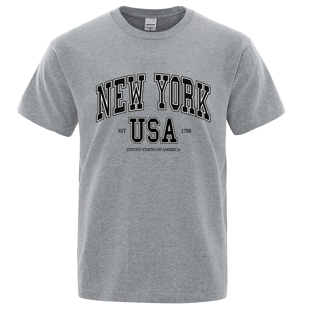 New York Usa Est 1788 Street City Letter Tops Men O-Neck Shirt Summer Loose Clothing Loose Cotton Oversize Tshirt Hip Hop Tops