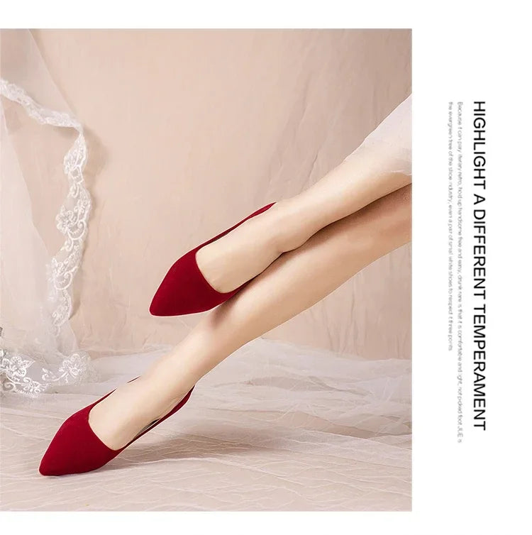 French Red Wedding Shoes for Women 2024 Spring/Summer/Autumn New Pointed Thick Heels Not Tiring Feet Bride Shoes