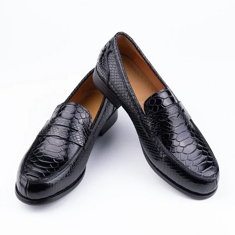Men's Snake Pattern Penny Loafers – Handcraft Business Leather Shoes