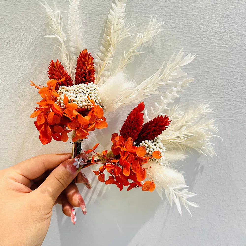 6pcs Mini Dried Flower Bouquet Bohemian Wedding Pampas Rabbit Tail Grass Bridesmaid Flowers Wedding Party Decoration Home Decor