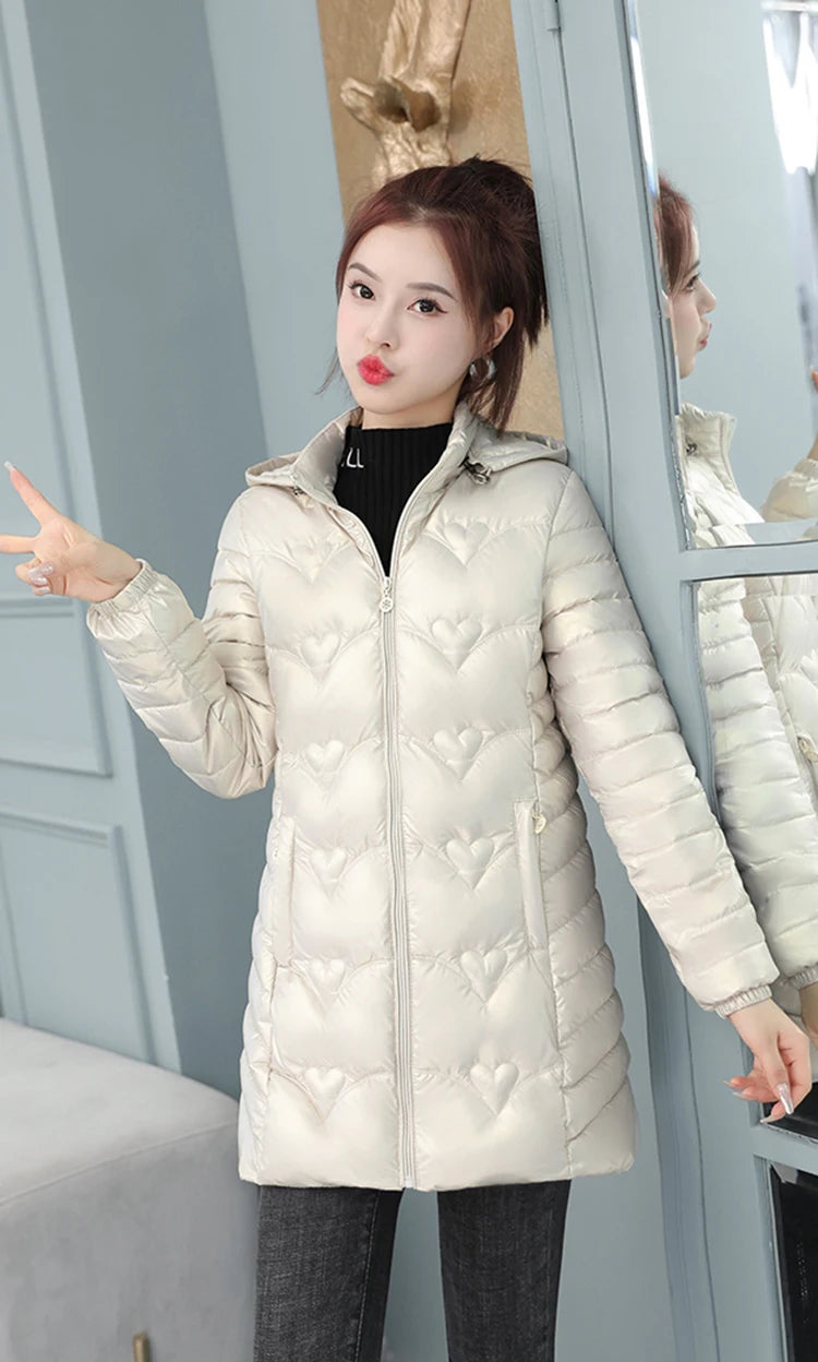 2023 New Winter Jacket Long Coats Women  Hooded Glossy DownCotton Jacket Warm Casual Parka Padded Cotton Coat Female