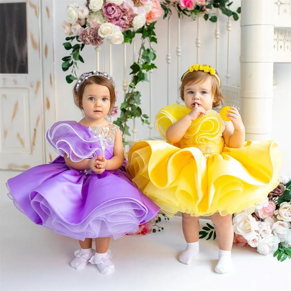 Flower Girl Dresses Yellow Cute Knee Length Customized Children's and Girls' Clothing for The First Eucharist Birthday Ball