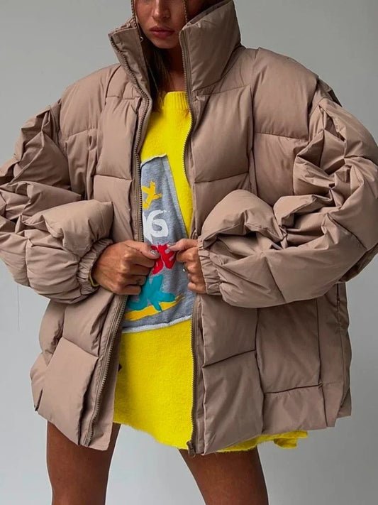 Winter Jackets for Women 2025 Thick Warm Loose Fashion Quilted Jacket Women Interchange Design High Street Green Winter Coat