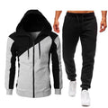 Men's Sets, Athletic two-tone patchwork jacket, long sleeves and long pants, hooded casual sports men's suit