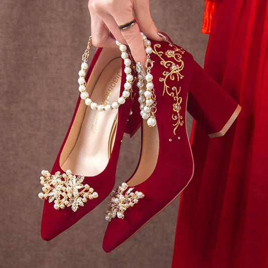 Wedding Shoes Female Footwear Bride Dress New Flower High Flat Floral Pumps Shoes Woman Flats Dress Wedding New Floral Pumps