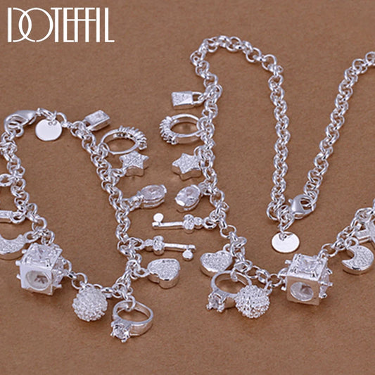 Moon Heart Lock Cross Bracelet Necklace Set For Men Woman Charm Wedding Engagement Party Fashion Jewelry